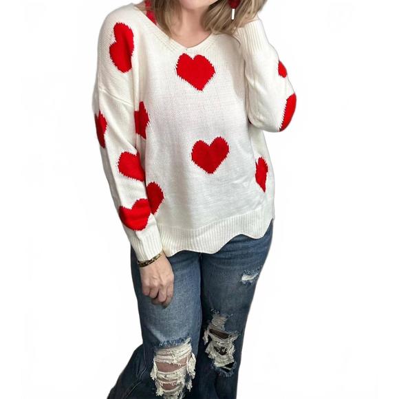 NEW AND THE WHY i heart you sweater in ivory & red - Picture 1 of 6